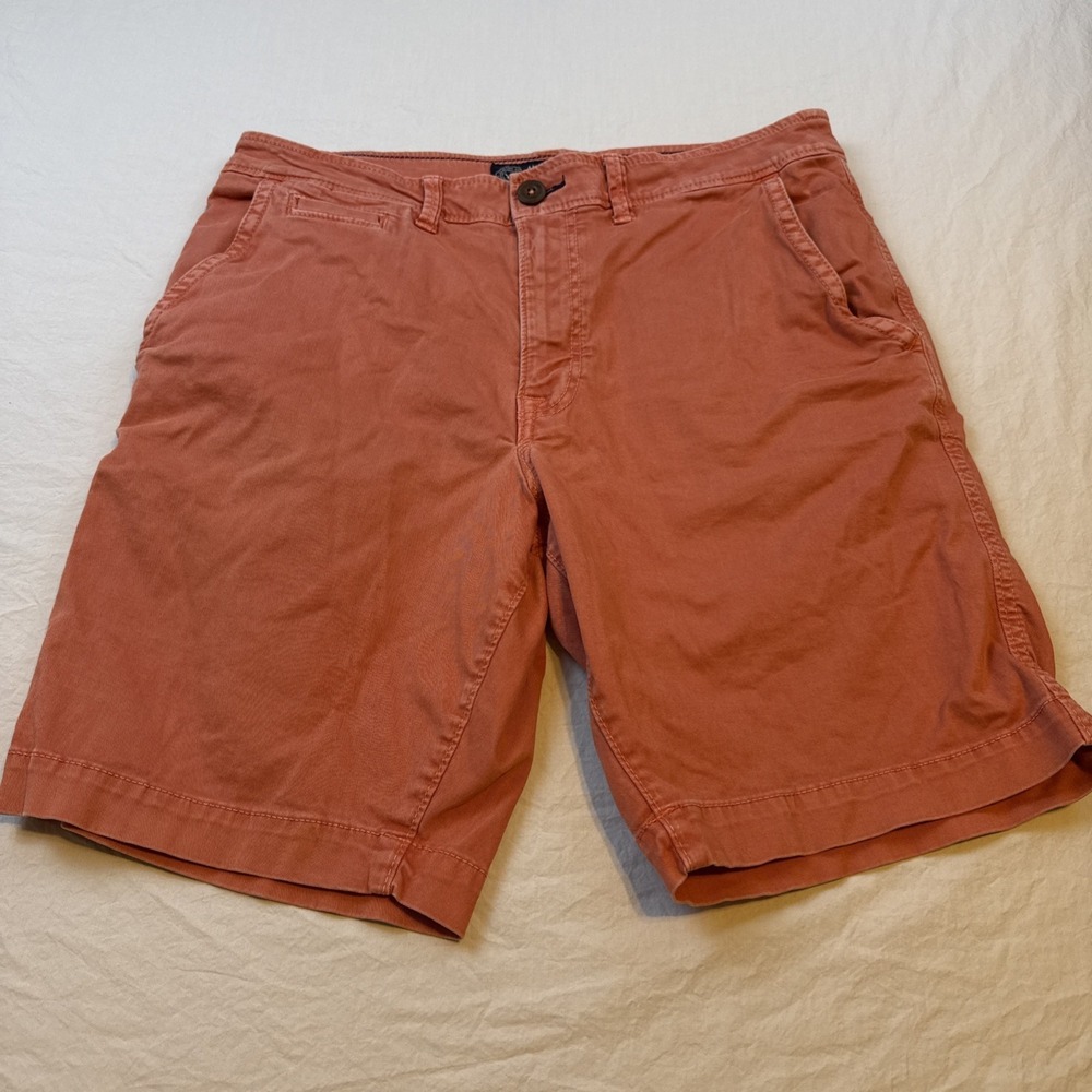 American Eagle Chino Shorts Mens 34 ORANGE RED Longer Length Cotton Twill Casual